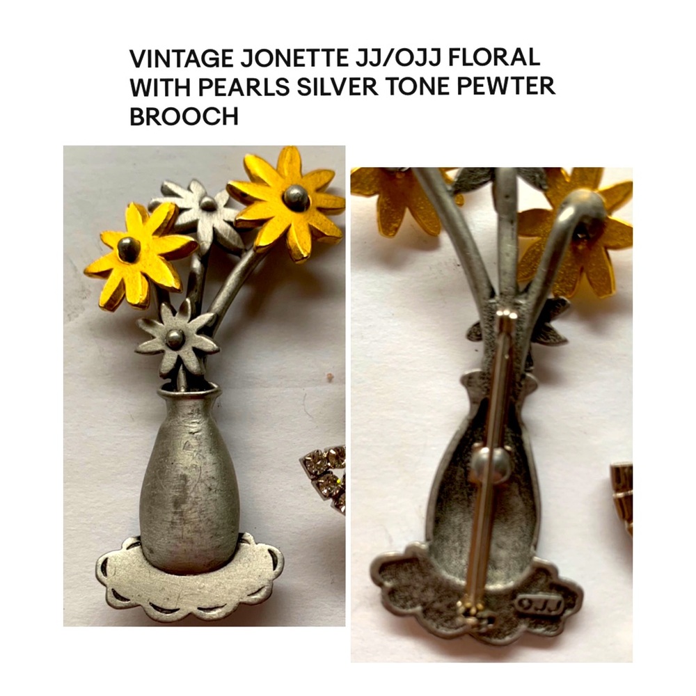⭐️ $19 Vintage JJ JONETTE - PEWTER 2 tone pin EUC